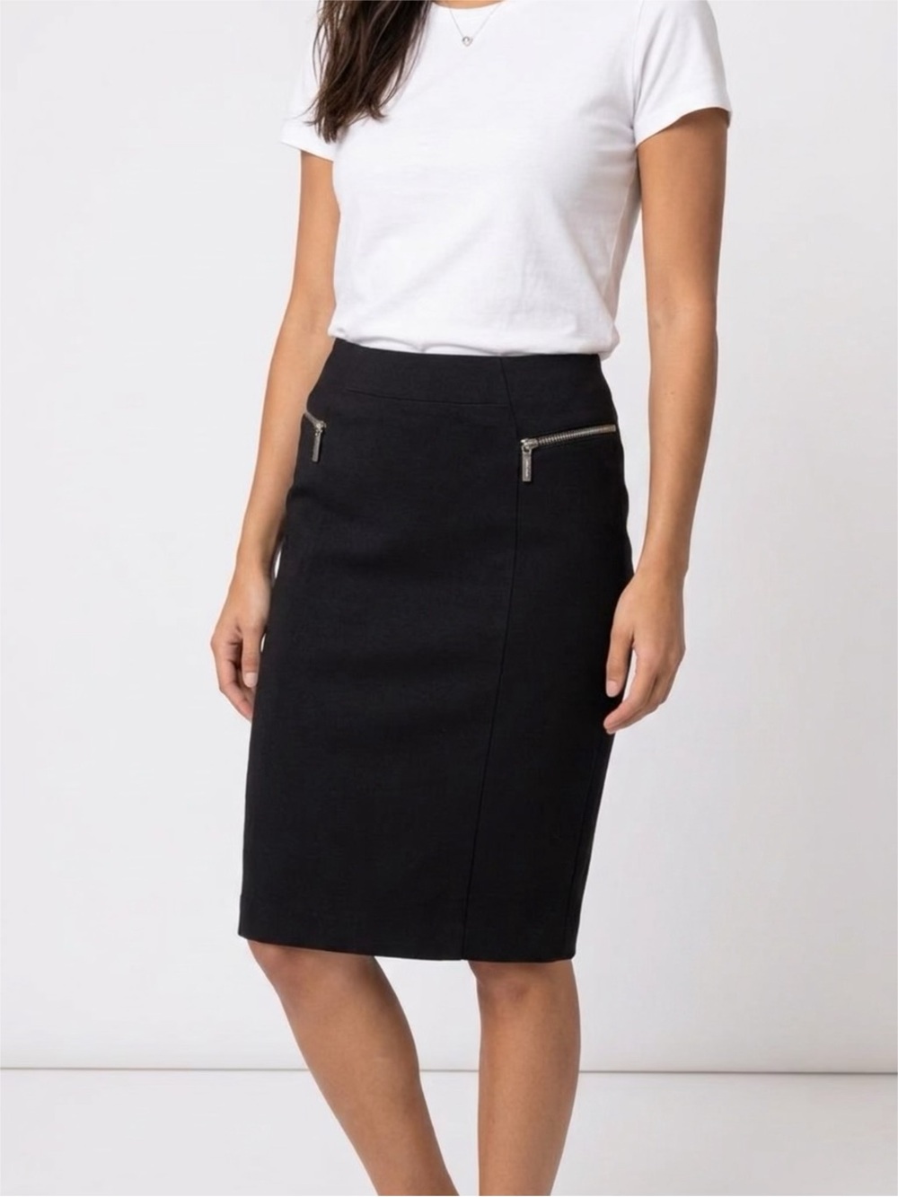 MICHAEL Michael Kors Black Pencil Skirt with Zip Accents
